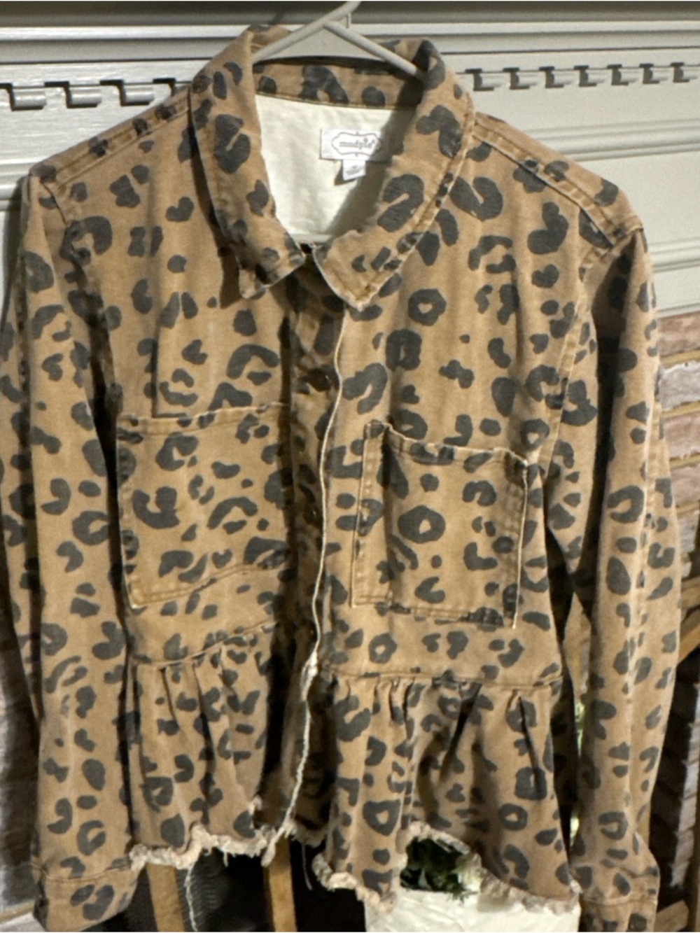 Mud Pie Tan & Black Leopard Trim Jacket Medium EUC